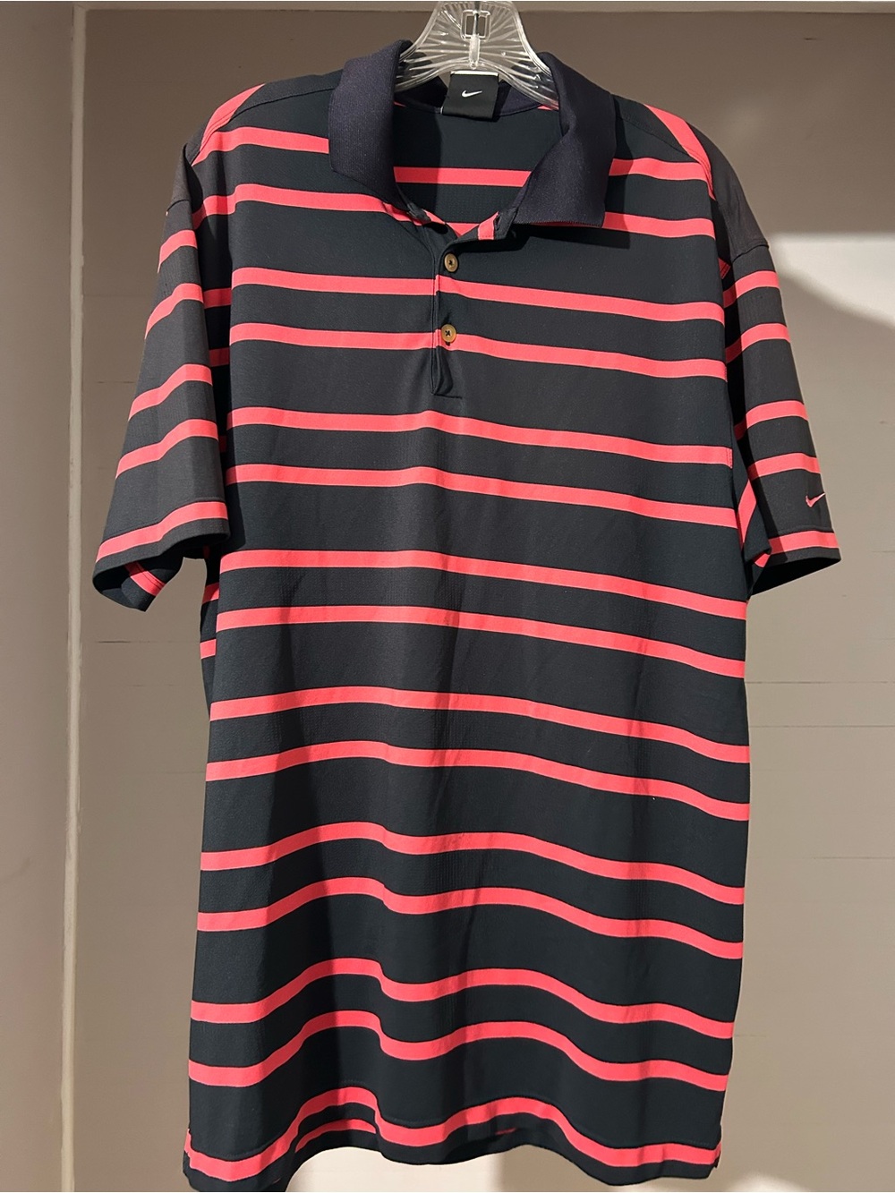 Nike Men’s Black & Coral Striped Polo Shirt